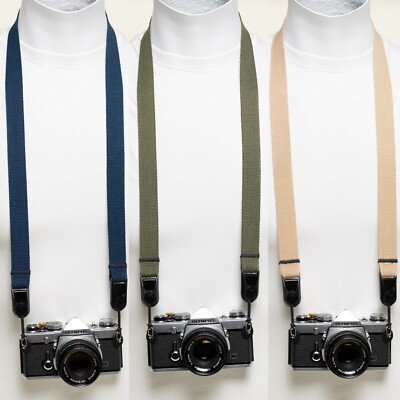 Cotton Camera Neck Strap w/ Peak Design Anchors Navy Blue / Khaki / Olive Green