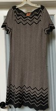 Tory Burch Kent Dark Smoke Walnut Chevron Knit Pattern Wool Dress , Sz L NWOT