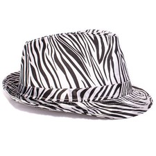1920s Gangster Mob Boss Costume Zebra Print Fedora, White Black, One-Size