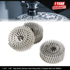 1-3/4” ×.09” Ring Shank Stainless Steel Siding Nails 15 Degree Wire Coil 3600Pcs