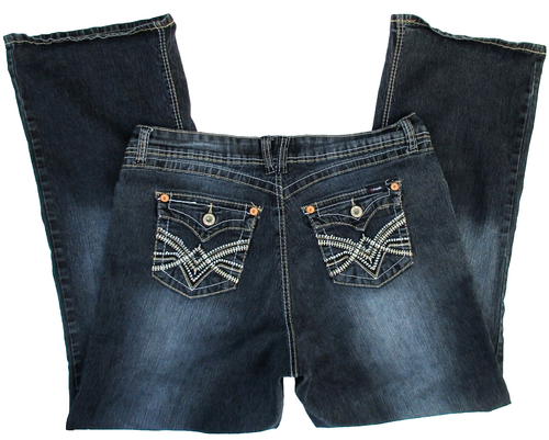 Angels Jeans Boot Cut Women's 18 Stretch Denim Embellished Rhinestone Flaps 31"L