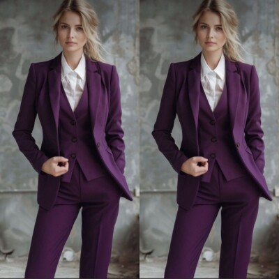 3Pcs Purple Women Suits Work Wear Set Ladies Business Office Wedding Groom  Prom