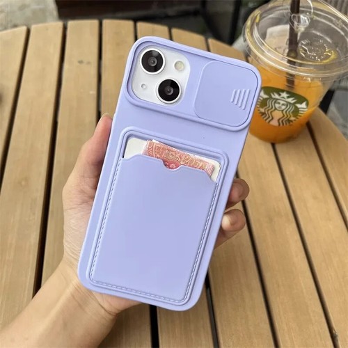 Lens Protection case for iPhone 15 14 13 12 Card Slot Wallet Silicone Phone Case - Picture 13 of 32