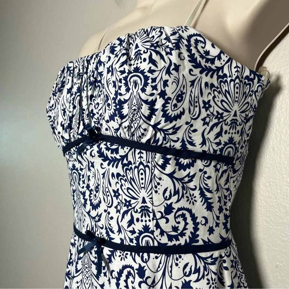 Ruby Rox Women Dress XS White Blue Coquette Milkmaid Bows Paisley Sundress - Image 2 of 4