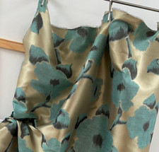 SALE%ROGUSA*Seide Leinen türkis Blumen Jaquard Meterware Stoff Nya Nordiska