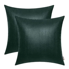 Dark Green Leather Throw Pillows 16 X 16 Inches Snake Leather Pillow Covers P...