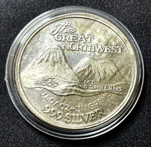 Vintage 1oz .999 Fine The Great Northwest Mt Hood/Hellens Rare Silver Trade Unit