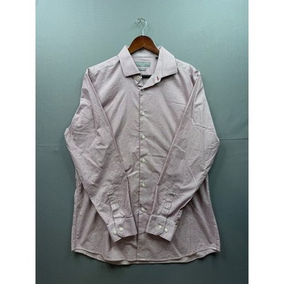Perry Ellis Premium Slim Fit Dress Shirt Mens Size 17 34/35 Geometric Pattern