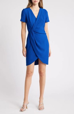 NWT $390 Black Halo Portia Pebble Crepe Draped Minidress Cobalt 2
