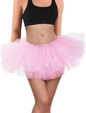 BFONS Tutus for Women Adult 5 Layered Tutu Tulle Skirts One Size, Pink 
