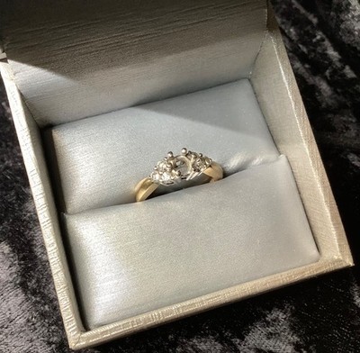 14K Gelb Weiß Pflaume Gold Diamant Halbmontierter Verlobungsring Fassung Größe 7,25 4g