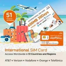 TALKSIM Global 4G LTE SIM Card - 600MB Data 30 Days 51-Country Coverage
