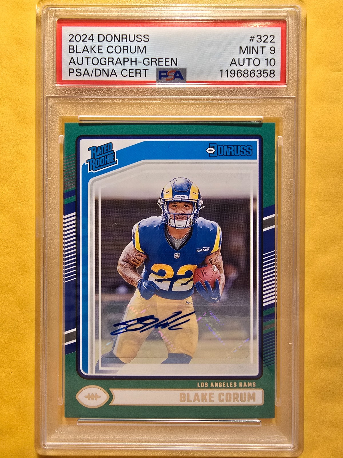 2024 Panini Donruss - Rated Rookie Blake Corum #322 Press Proof Green (AU, RC)