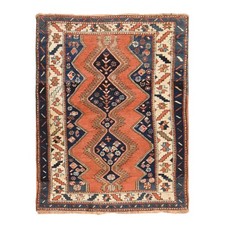 3'8"x4'10" Orange Antique Caucasian Kazak Hand Knotted Pure Wool Rug 78614