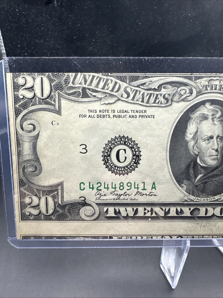 1977 $20 Bill C Philadelphia Reserve Error Mis Cut And 3rd Print Mis Aligned - Image 2 of 4