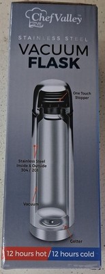Chef Valley Stainless Steel Vacuum Flask One Touch Stopper 12 Hours Hot/Cold