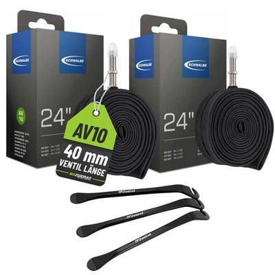 2x Schwalbe Fahrrad Schlauch AV10 24 Zoll Ventil 40mm 40/62-507 mit Reifenheber