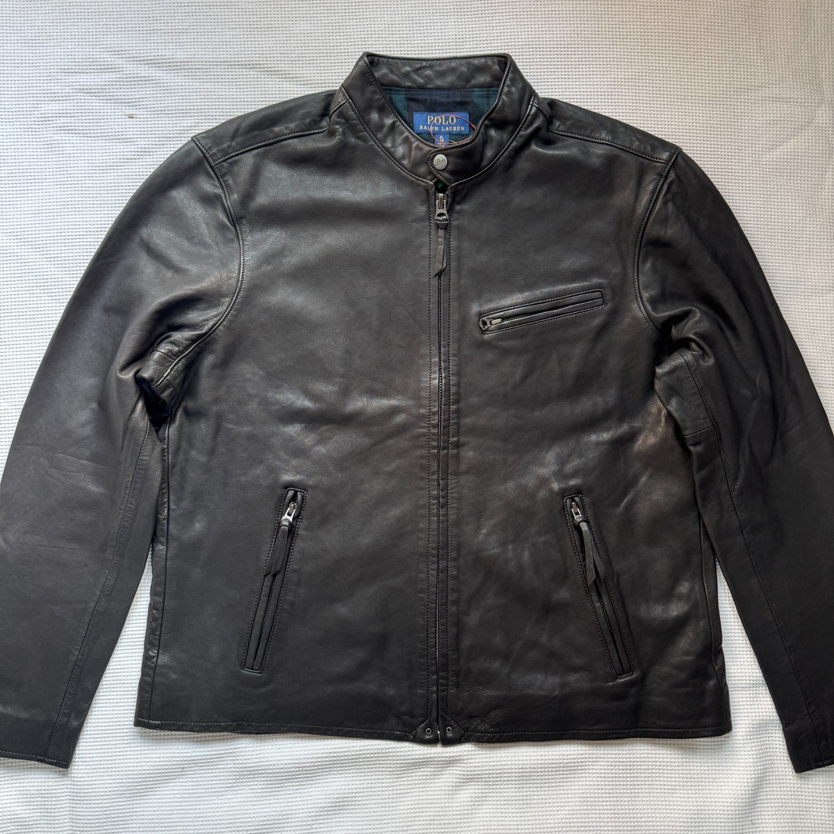 Polo Ralph Lauren Cafe Racer Brooklands Leather Jacket Black Men's