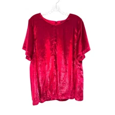 Lane Bryant Blouse Plus Short Sleeve Red Holiday Party Christmas Party Size 18