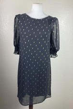 Eliza J Black Dress Gold Metallic Puff Sleeve  Size 8