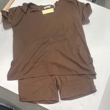 Ekouaer Brown Knit 2 Piece Outfit Set Top  Shorts Stretch V-Neck Size M