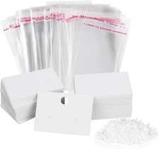 yuntop 100 Pcs Earring Cards with 100Pcs Self Adhesive Bags for White