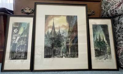 Lovely Set Of Three Historic New Orleans Original Tom Lane Signed Watercolors