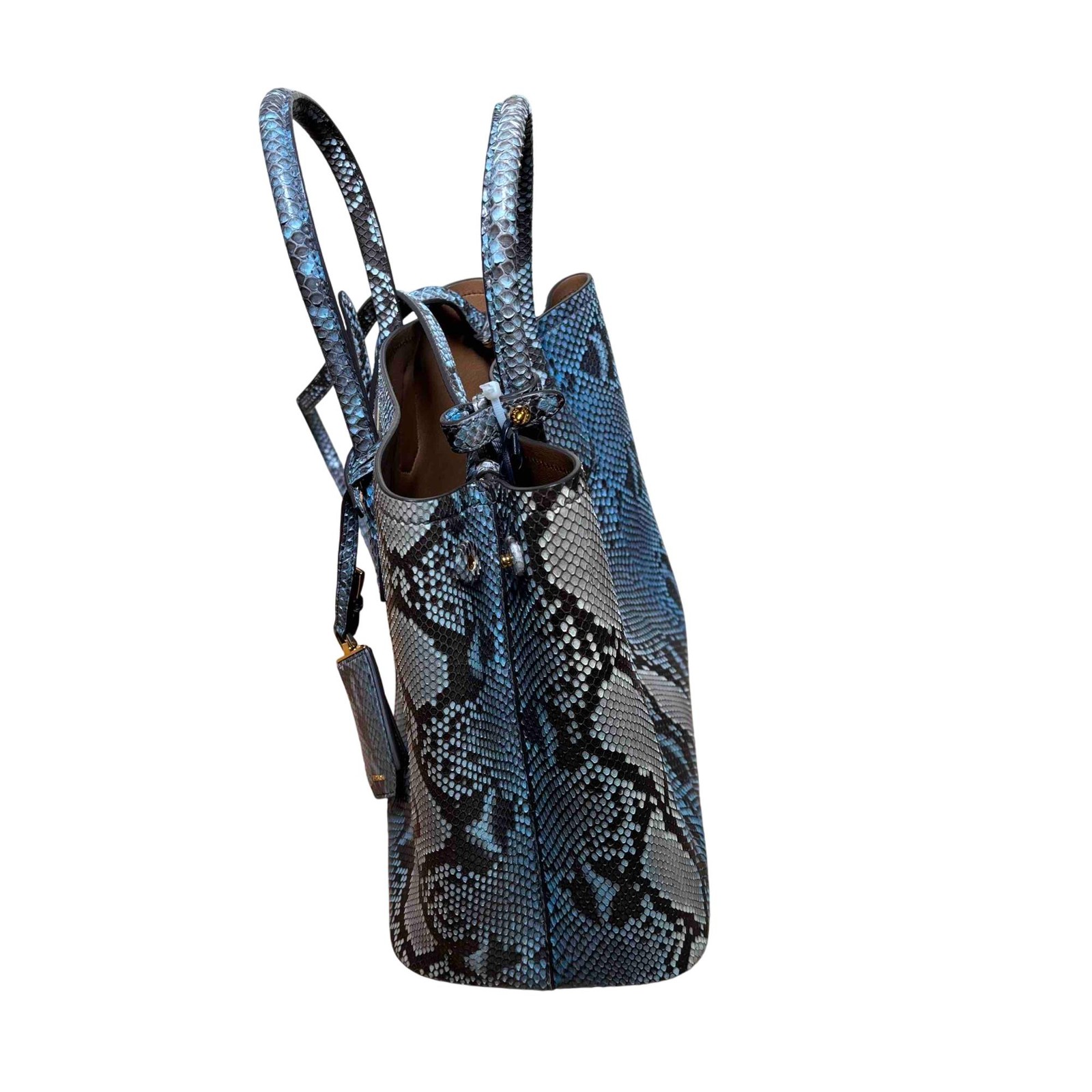 Prada Python Large Double Bag Roccia Blue/Tan Sna… - image 4