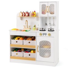 Kids Kitchen Playset Toy Play Kitchen w/ 4 Fabric Drawers, Stoves, Oven Faucet