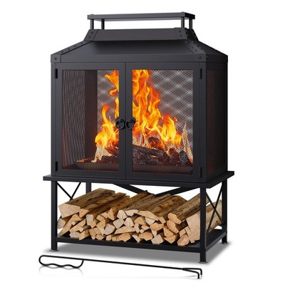 Metal Outdoor Fireplace for Patio - 39'' H Square Chiminea Fire Pits Outside W...