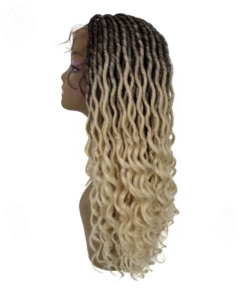 Peluca sintética LuxLuxe Andrea 4x4 larga rizada atada a mano trenza Ombré Locs Foto 3 de 4