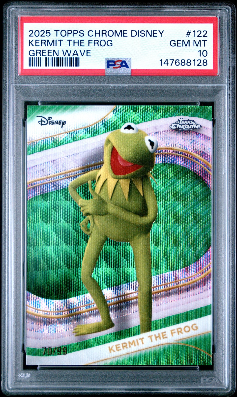 2025 TOPPS CHROME DISNEY GREEN WAVE #122 KERMIT THE FROG 70/99 PSA 10