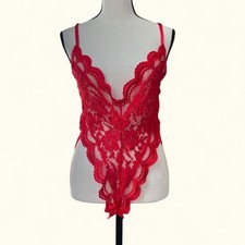 Red Lace Vintage Glam Lingerie Teddy Bodysuit Union Made M