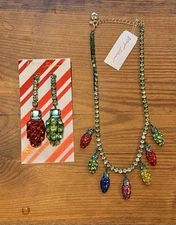 NWT Betsey Johnson Gemstone Lights Colorful Bulbs Necklace & Earrings, Christmas