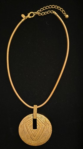 Chico's Leather Choker Necklace Round Pendant Gold and Bronze-tone