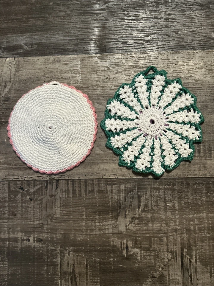 Lote de 2 remaches vintage de ganchillo con flores Foto 2 de 4