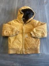 Carhartt Kids XS 6 Active Jacket Brown Quilted Lined Hooded Canvas Coat
