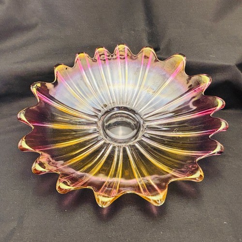 Juego de cuenco de vidrio y candelabro de carnaval iridiscente celestial de vidrio federal de colección - Imagen 9 de 9