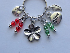 FLOWER GROW LOVE LEAF CRYSTAL BEADS KEY CHAIN CLIP FOR PURSE BACKPACK