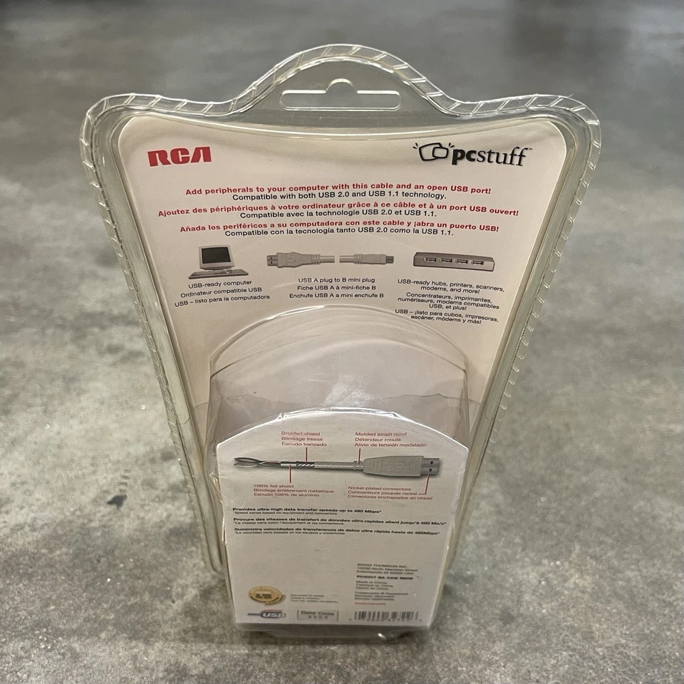 RCA Pcstuff USB 2.0 A Plug To B Mini Plug 6 Ft Cable PC2007 NOS - Image 3 of 4