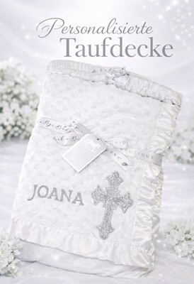 Taufdecke Babydecke Kuscheldecke personalisiert Geschenk Taufe Geburt Paten Weiß