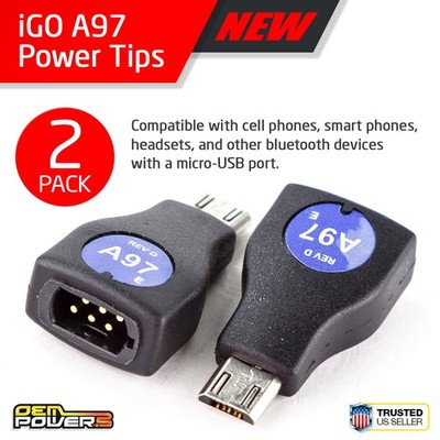 2X iGo Power Tip A97 Micro-USB Phone Kindle 2 DX Motorola RAZR 2 Q2 V8 V9 KRAZR2