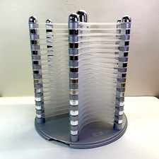 60 CD DVD Storage Tower Spinning Rotating Rack Holder Silver Chrome Star Used