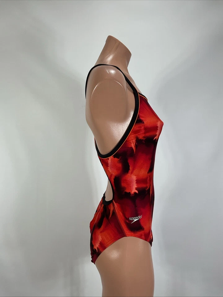 Speedo Vintage Años 80 90 Rojo y Negro Líquido Bañador Corte Alto 10/36 Una Pieza Foto 4 de 4