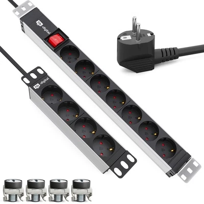 HB-DIGITAL Steckdosenleiste 19 10 Zoll 7 4 fach Netzwerkschrank 1HE Serverschrank Steckdose