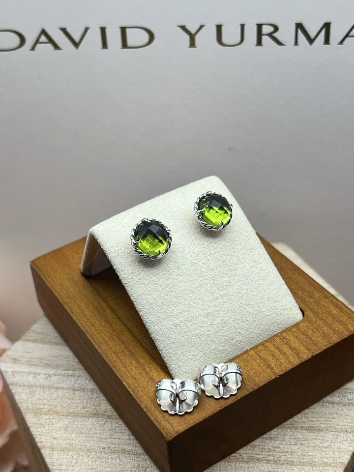 Pendientes pequeños redondos David Yurman Chatelaine de ley con peridoto .925 Foto 4 de 4