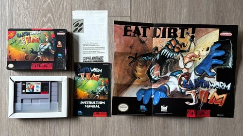 New ListingEarthworm Jim Super Nintendo SNES Includes Box, Game, Manual And Poster