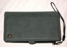 Case Me Luxury Leather Wallet Organizer Dual Magnetic, Snaps, Zipper, Green