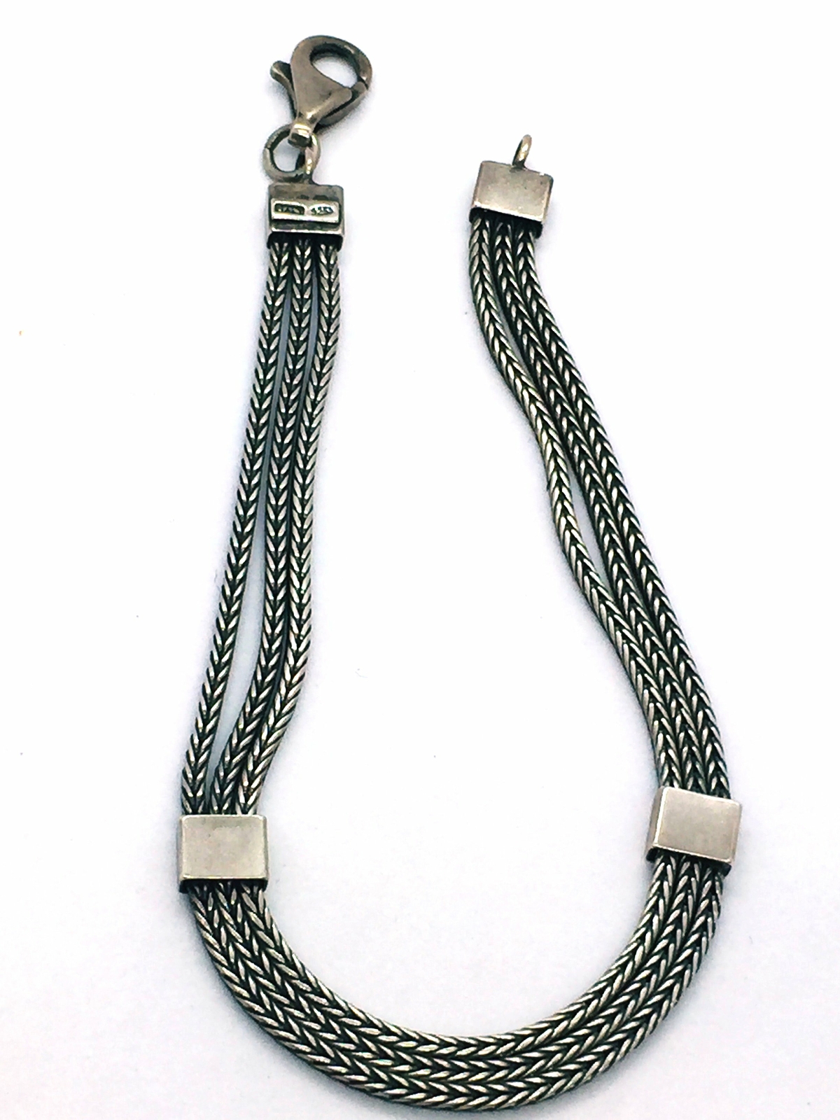 Sterling Silver Bali Style Link Three Strand Brac… - image 1