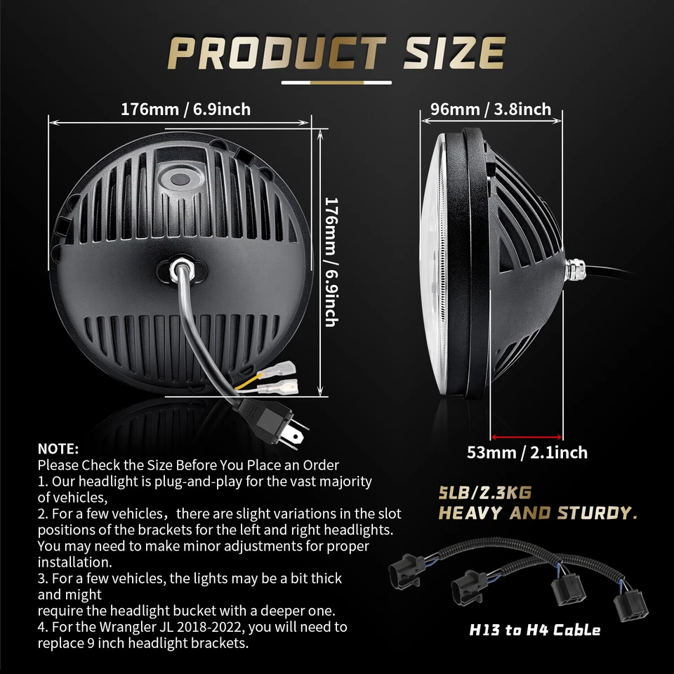 E24 E-geprüft 7 Zoll LED Scheinwerfer Rund Schwarz für Classic Mini Austin Rover - Bild 4 von 4